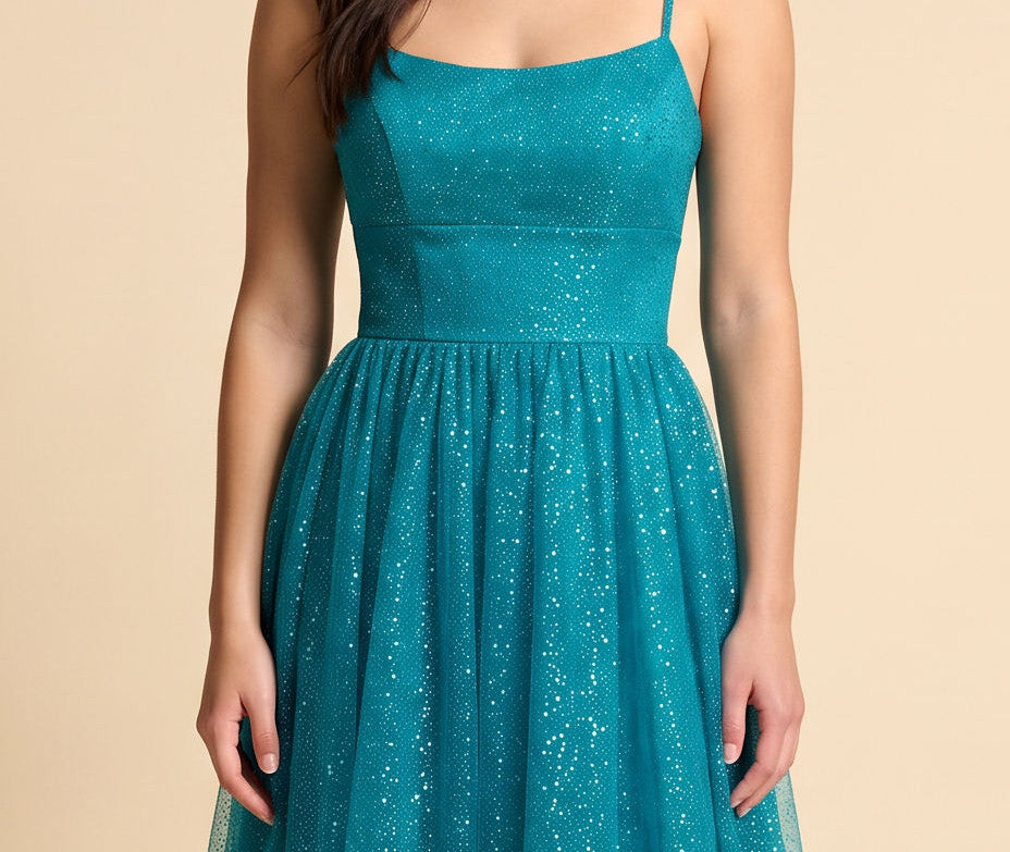 Robe Scintillante En Tulle Teal