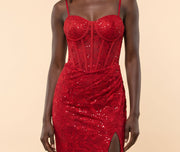 Robe Corset Et Dentelle Rouge