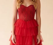 Robe Corset Rouge À Volant