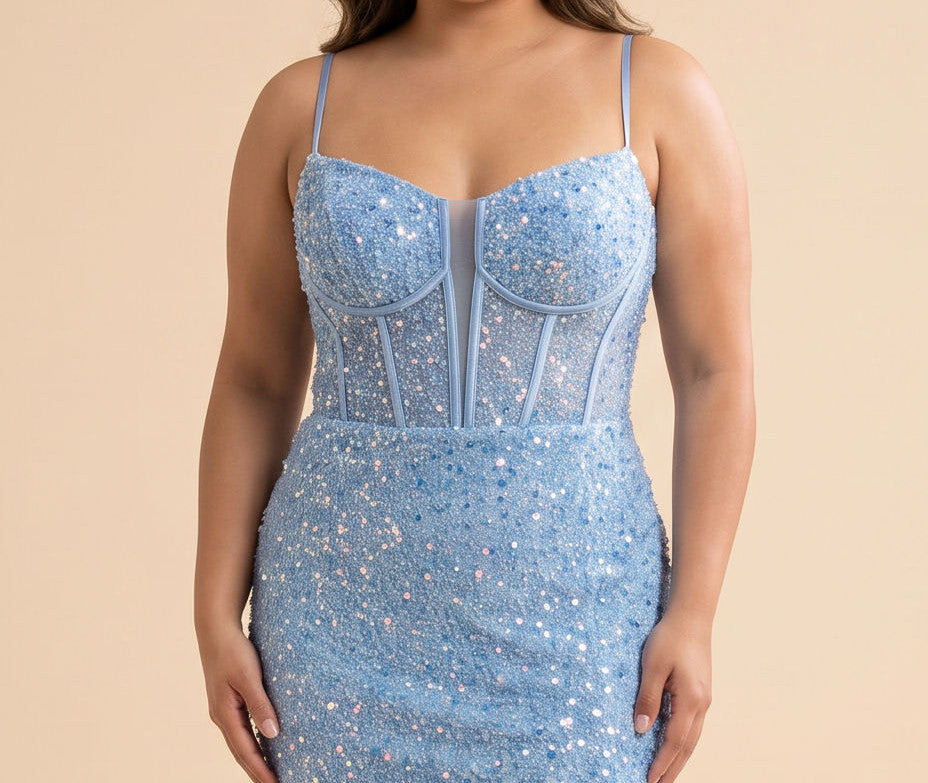 Robe Bleu Poudre Scintillante