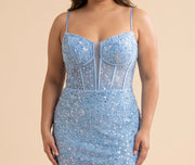 Robe Bleu Poudre Scintillante